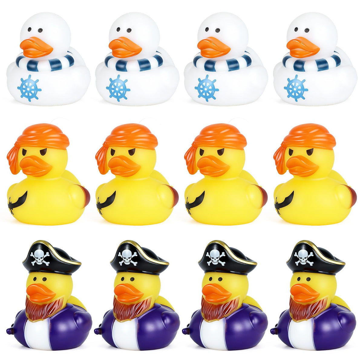 12-Pack Mini Pirate Rubber Ducks, 3 Unique Designs - Funny Duck Decorations for Pirate Party Decor & Carnival Favors, Premium Material for Adults & Party Enthusiasts
