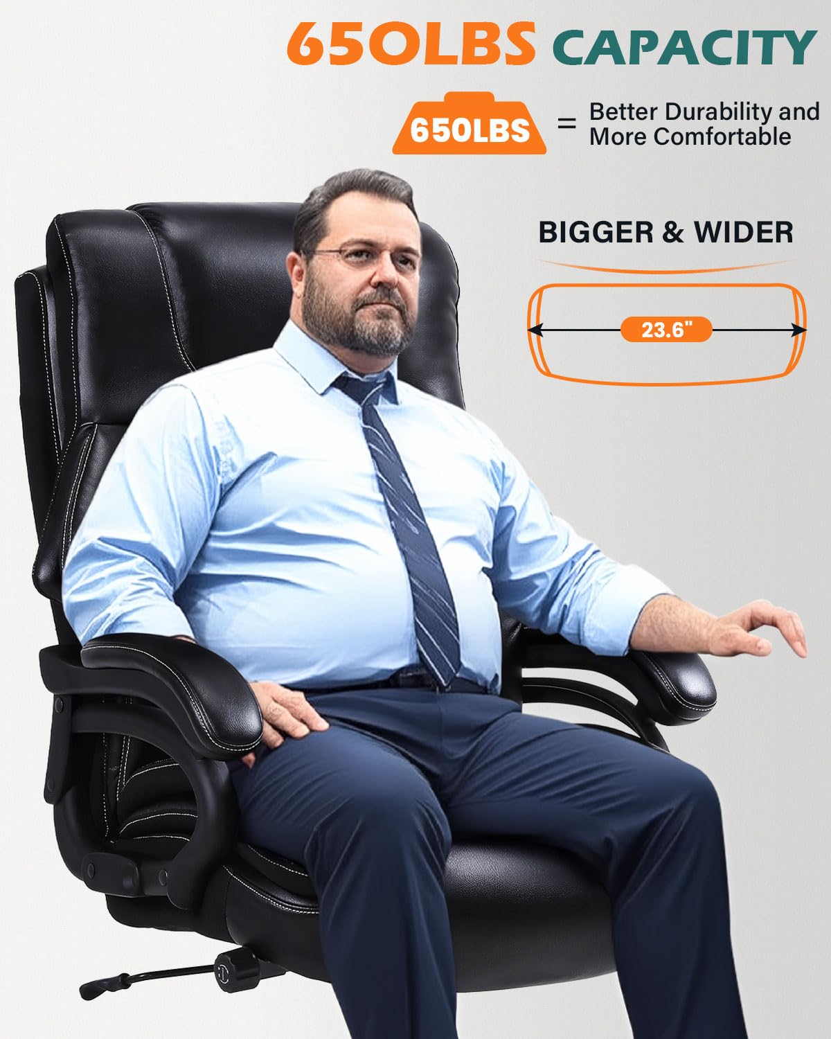 Bosmiller Big and Tall Office Chair 500lbs for Heavy People with Adjustment Lumbar Support Heavy Duty Leather Executive Office Chair with Quiet
