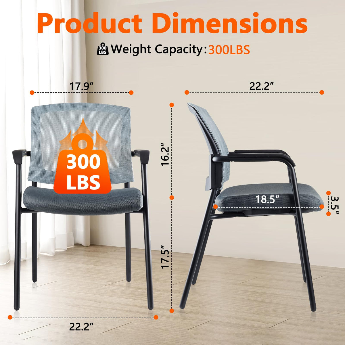 Clatina Office Reception Guest Chair Mesh Back Stacking with Ergonomic Lumbar Support and Thickened Seat Cushion for Waiting Conference Room