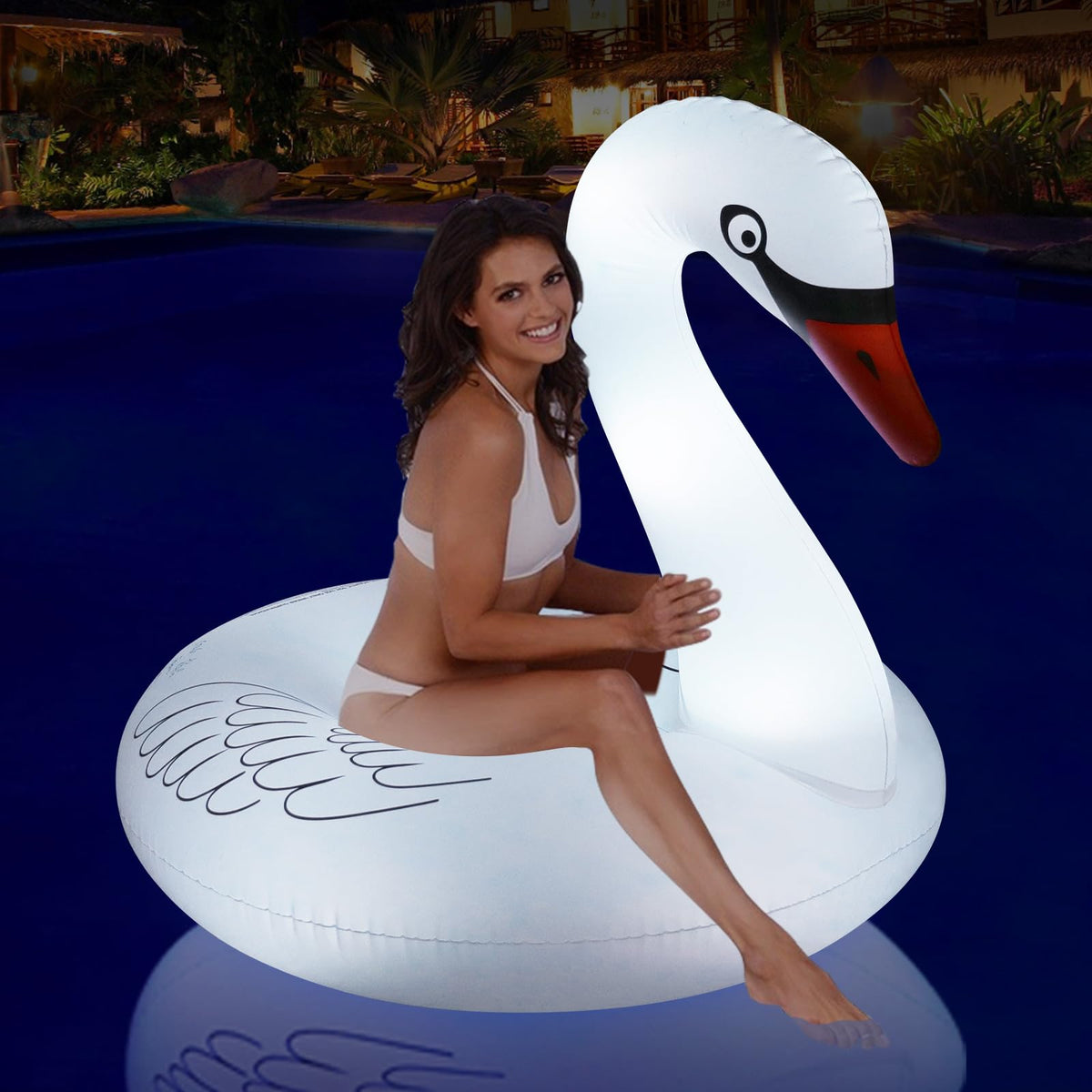 Inflatable Pool Floats, Solar Powered Large Swan Pool Float Adult, LED Color Changing