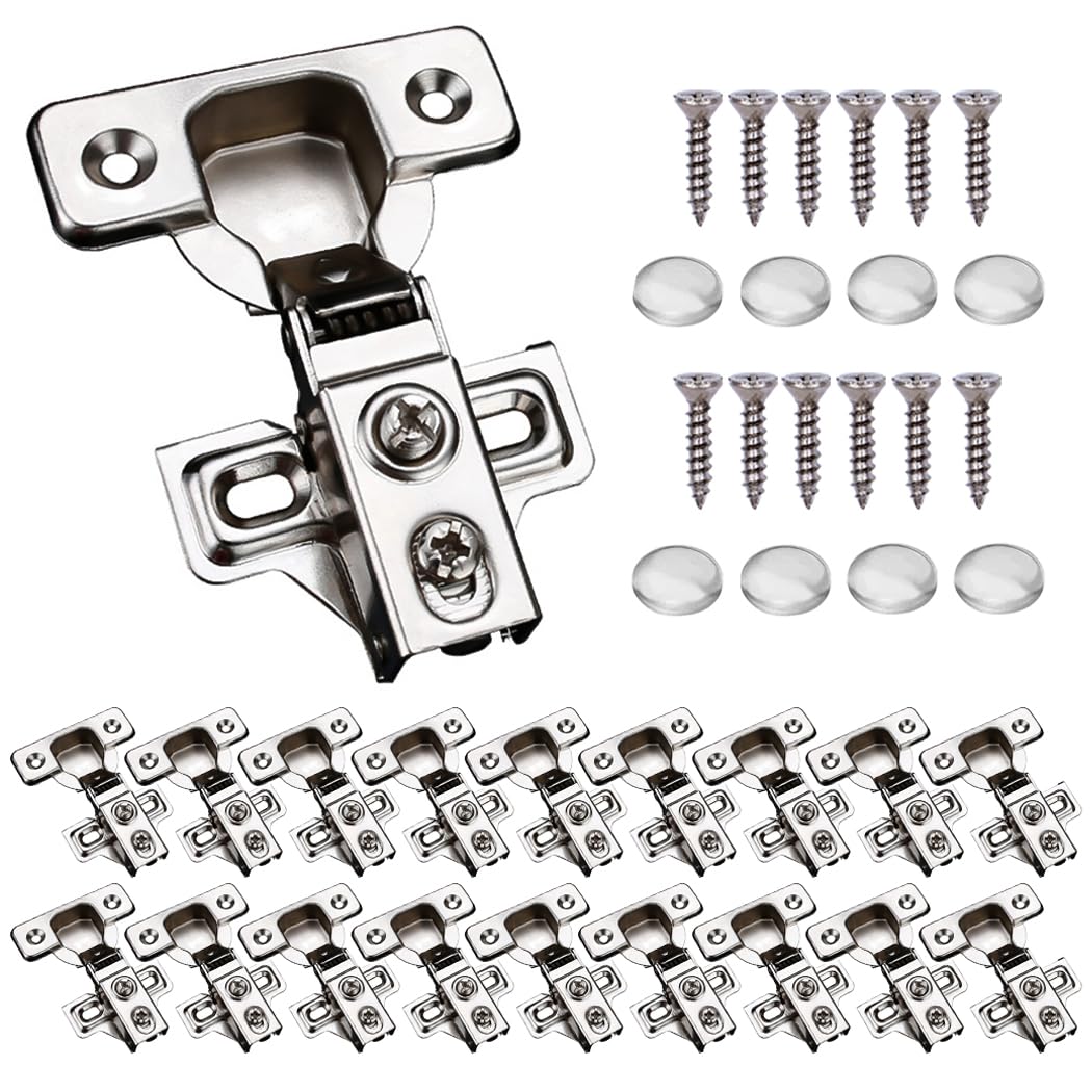 20 Pack Soft Close Cabinet Door Hinges for 1/2 Inch Overlay Cupboard, 105 Degree Opening Angel, Stainless Concealed Kitchen Cabinet Hinges with Mounting Screws, Manual and Door Bumpers