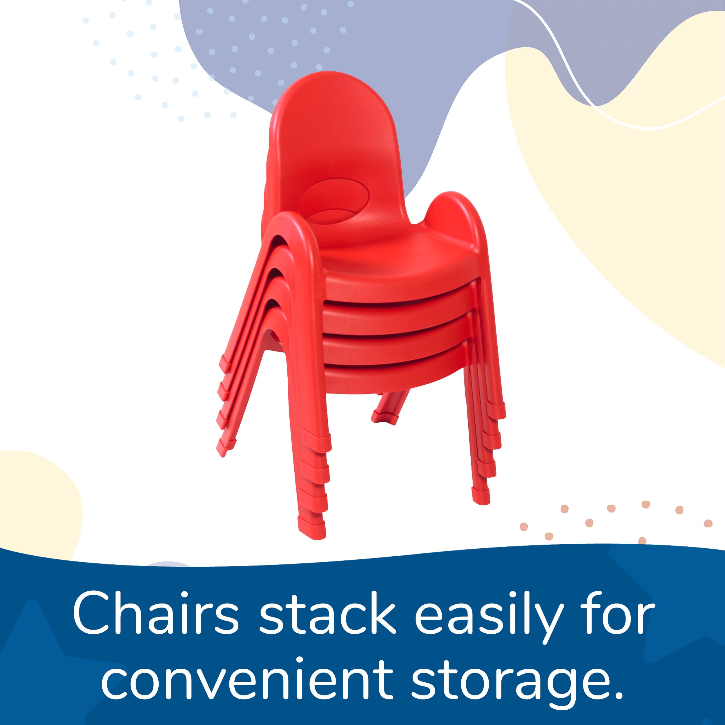 Children’s Factory Value Stack 11" Child Chair, 2 Red, 2 Pack, Stackable Ergonomic Seating Solution for Classrooms and Homeschools