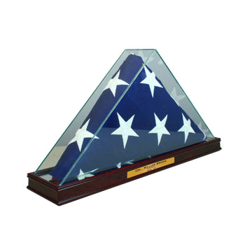 Perfect Cases Premium Glass Flag Display Case with Real Wood Moulding | Black, Cherry or Walnut | Add Custom Engraving | Fits 9.5' x 5' Burial Flag