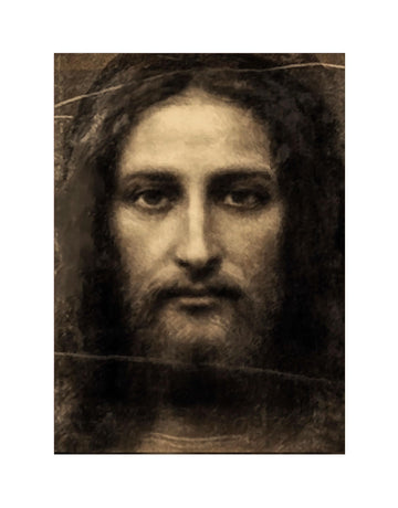 Shroud of Turin Jesus Christ Face Canvas Print Wall Art Decor, Religious Framed Art, Museum-Grade Matte Canvas with Brown Wooden Frame, 7" x 5"