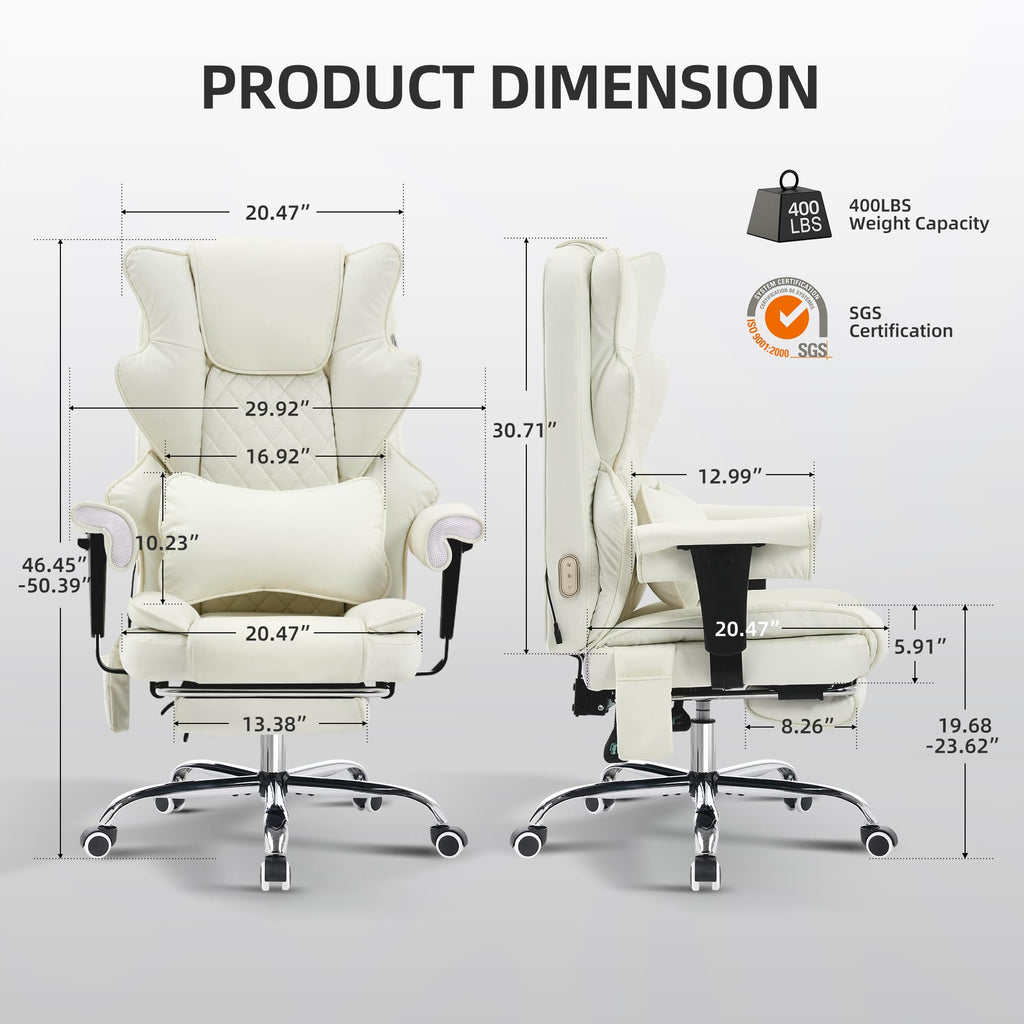 Tonghuas 3d Kneading Massage Heated Office Chair with Foot Rest, 90-135° Reclining & Adjustable Armrest Desk Chair with Lumbar Pillow,