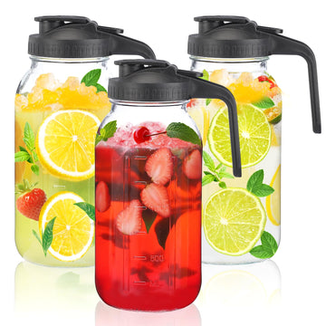 3Pack 64OZ Glass Mason Jar Pitcher with Pour Spout Lid
