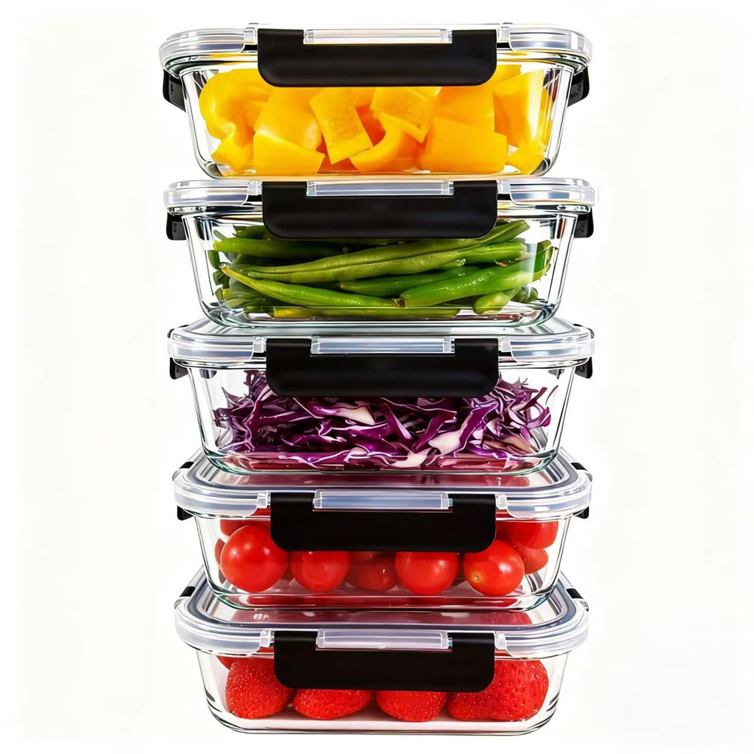 5Pack 35oz Glass Storage Containers with Lids, Airtight Glass Meal Prep Containers, BPA-Free Lunch Containers for Microwave, Oven, Freezer & Dishwasher Safe