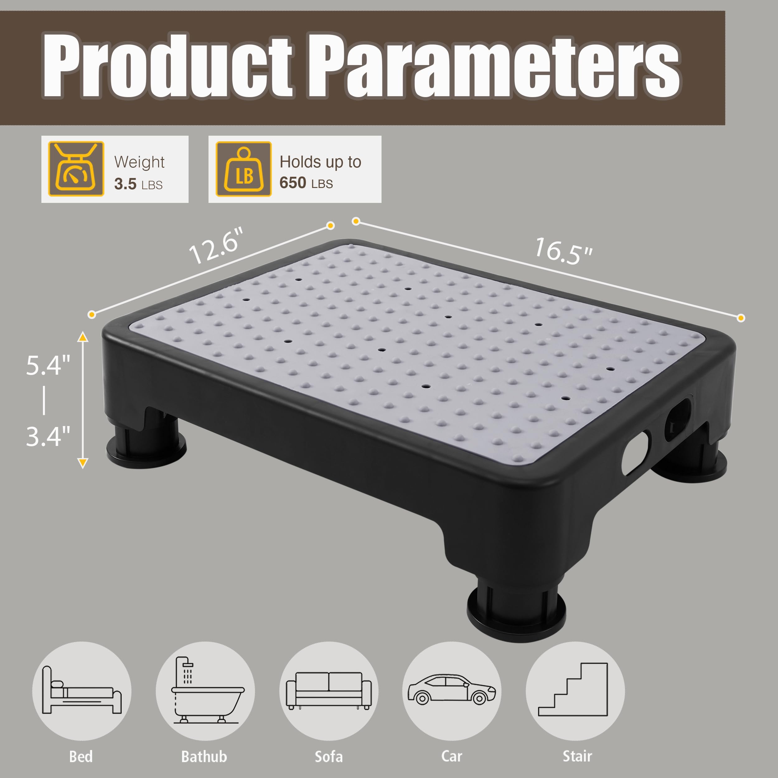 Chikilla Step Stool for Elderly & Adults, Heavy Duty Mobility Platform, 3.4inch Low Step for Car High Bed Bathtub & Kitchen, Non-slip Wide Base
