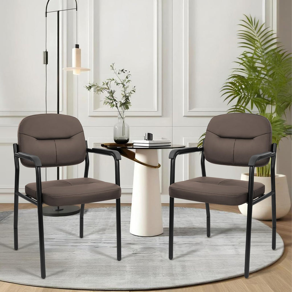Clatina Leather Guest Chair Sets of 2, Office Reception Chair No Wheels with Armrests and Lumber Support, Ergonomic Desk Armchair for Meeting