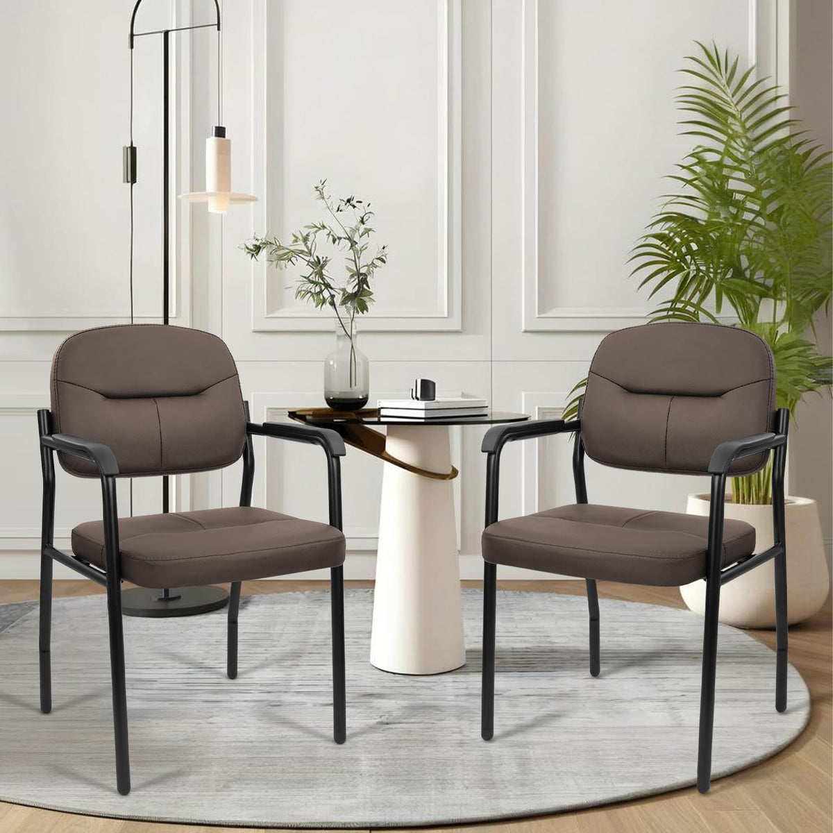 Clatina Leather Guest Chair Sets of 2, Office Reception Chair No Wheels with Armrests and Lumber Support, Ergonomic Desk Armchair for Meeting