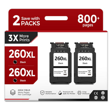 260XL Ink Cartridges Black (2 Pack) Compatible Replacement for Canon PG 260 XL PG260 PG260XL Ink Work for Cannon Pixma TR7020 TR7020a TR7022 TS6420 TS6400 TS5300 TS5320 TS6420a Series Printers