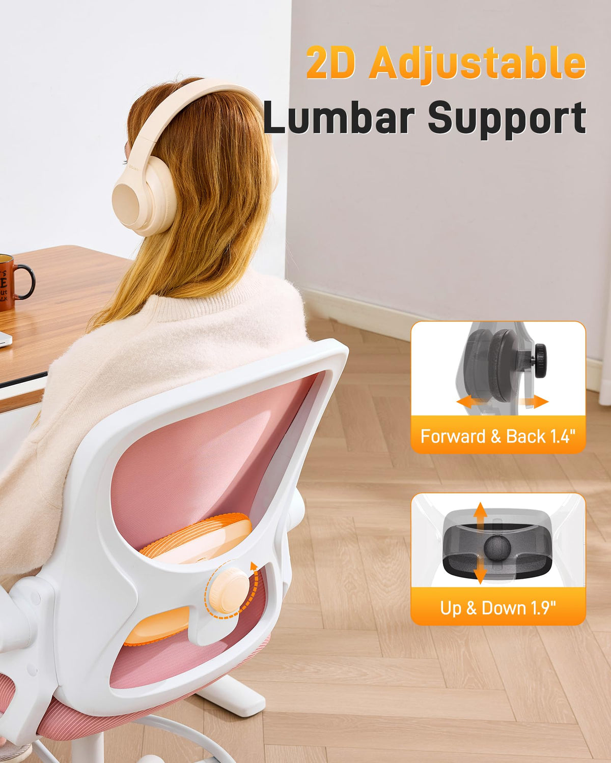Lukkdys Drafting Chair with Arms, Tall Office Chair for Standing Desks, 20.9" D x 10.6" W x 20.9" H, Pink&white