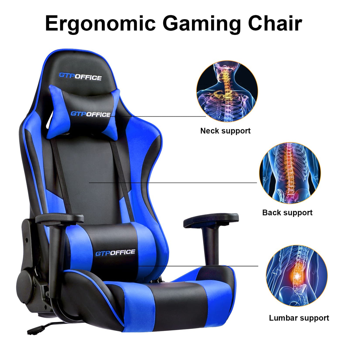 Gtpoffice Executive Office Chair with Comfortable Lumbar Support, Ergonomic Gaming Chair with Flip-up Armrests & Zoned Pressure-relief Cushion,