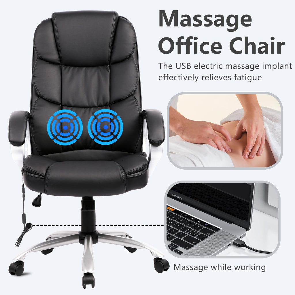 Fdw Office Chair Massage Computer Chair High Back Adjustable Desk Chair Rolling Swivel Executive Chair Pu Leather with Lumbar Support Arms