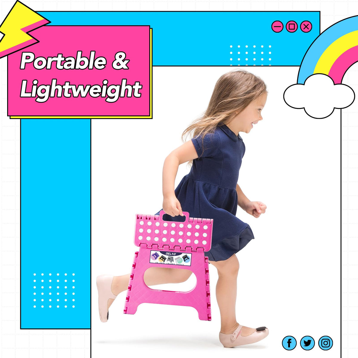 Delxo Folding Step Stool 11 Inch,300 Lbs Step Stool for Kids & Adults Pink