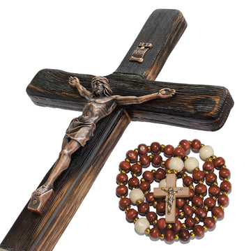Asterom Rustic Crucifix Wall Cross - Handmade Wooden Catholic Crucifix