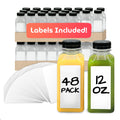 Reli. Plastic Juice Bottles (48 Pack, 12 oz) Square Plastic Juice Bottles with Caps & Sticker Labels | Clear, Empty for Juicing 12oz | Disposable, Smoothies