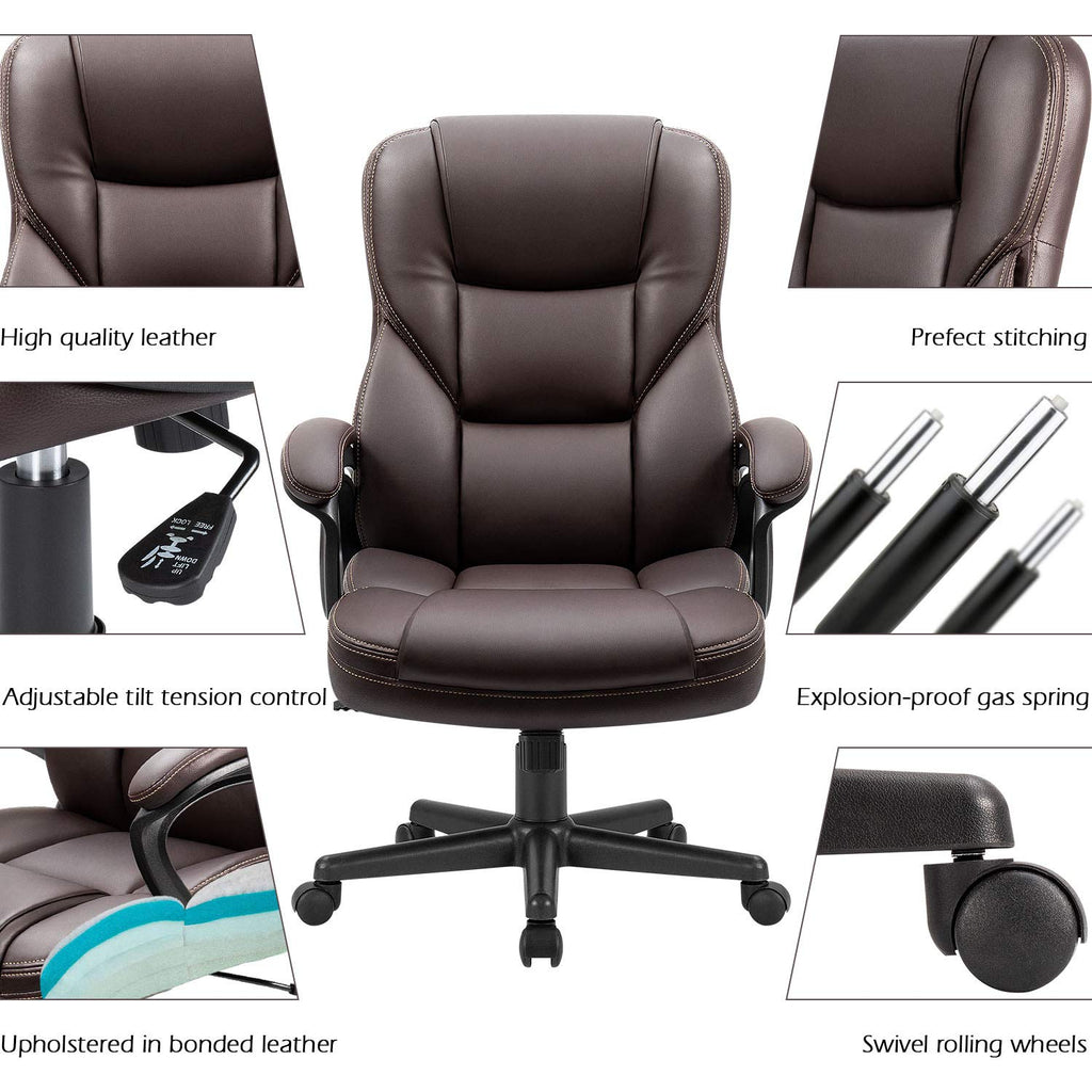Furmax Office Executive Chair High Back Adjustable Managerial Home Desk Chair, Swivel Computer Pu Leather Chair with Lumbar Support (brown)