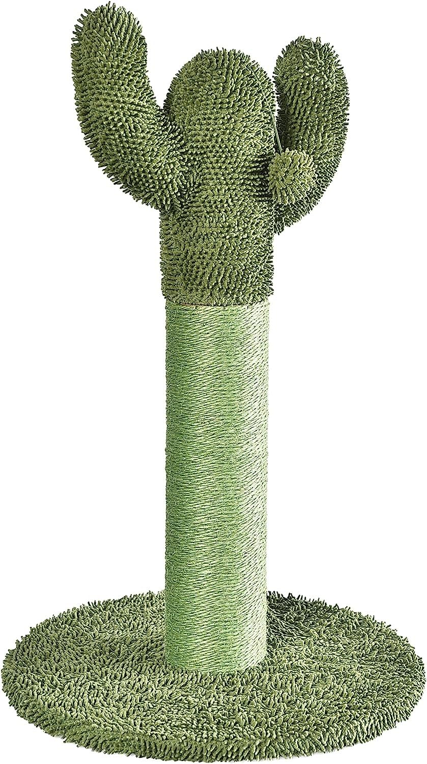 Fanci Basics Cat Scratching Post, Indoor Cactus with Natural Sisal for Kittens with Dangling Ball Toy, Medium, 25.6"H, Green