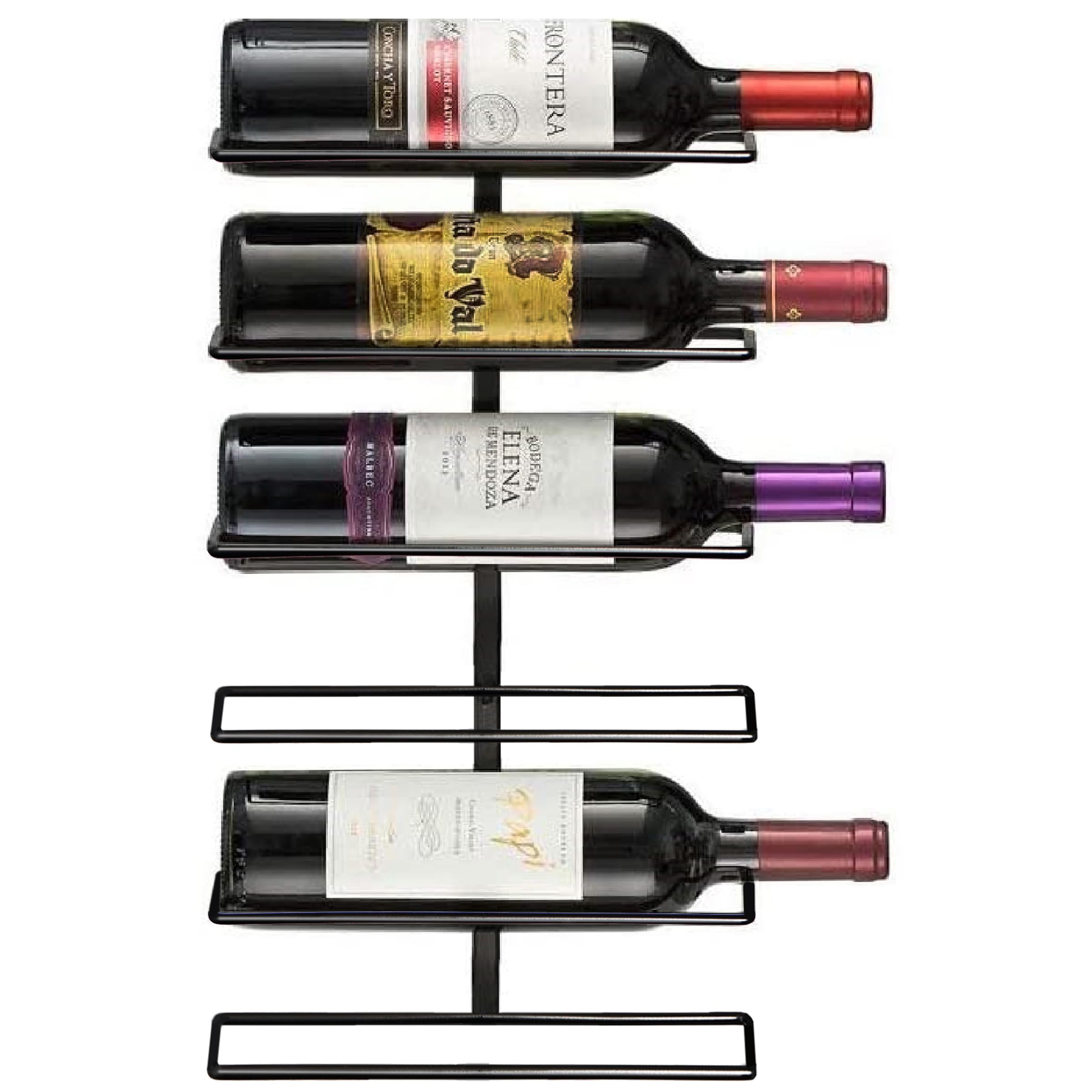 Sorbus Wall Mount Wine Rack – Holds 6 Bottles – Black Metal Wine Bottle Holder for Wall, Modern Wine Rack for Home Bar, Kitchen