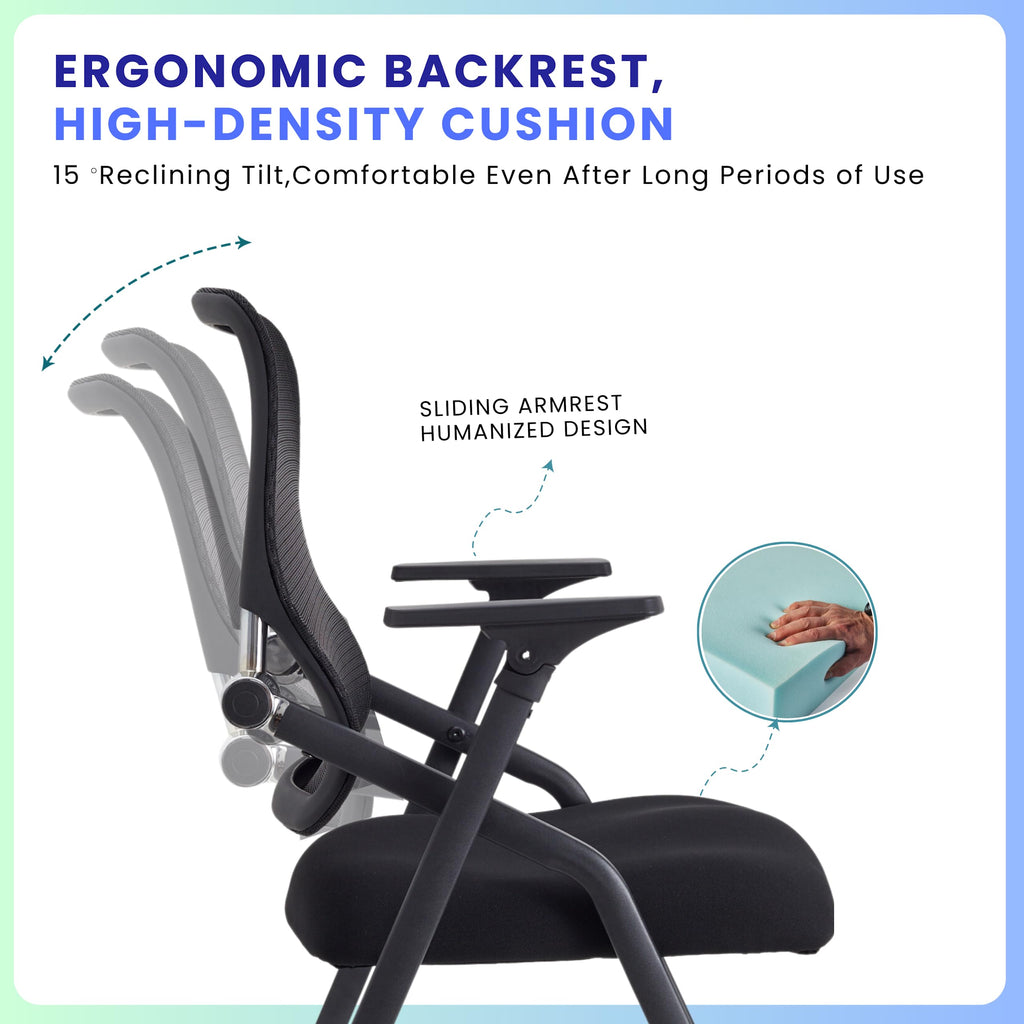 Brobriyo 8 Pack Stackable & Foldable Conference Room Chairs with Lumbar Support, Armrest - Ergonomic Mesh Bouncing Back for Office Meeting,