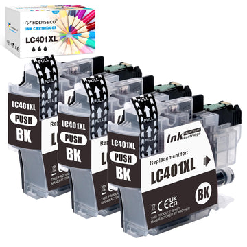 LC401XL BK Black Ink Cartridges High Yield Replacement for Brother LC 401 LC-401XL Ink Use with Brother MFC-J1010DW MFC-J1012DW MFC-J1170DW Printer (3X 401XLBK)