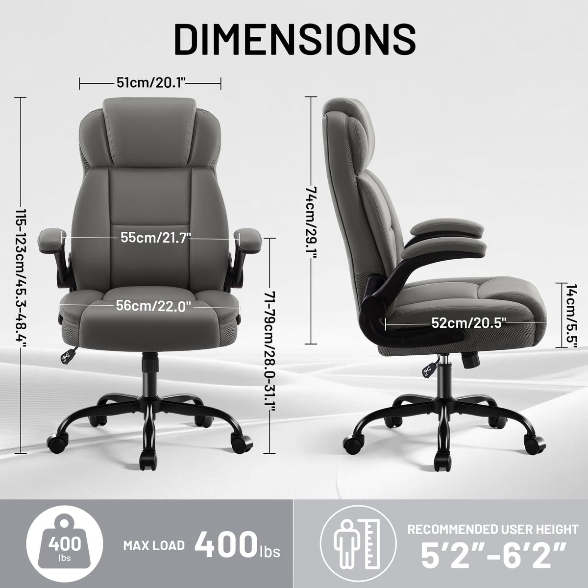 Areshark Ergonomic Office Chair with High Back Headrest,pu Leather Executive Desk Chair Padded Flip-up Armrests,lumbar Support,swivel Computer