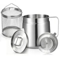 68oz Mini Deep Fryer Pot, Premium 304 Stainless Steel with Frying Basket & Strainer, Multi-Use Bacon Grease Container, Lightweight Portable for Kitchen, Camping & RV, Dishwasher Safe