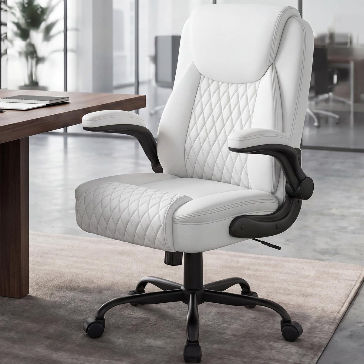 Gtpoffice Executive Office Chair with Comfortable Lumbar Support, Ergonomic Gaming Chair with Flip-up Armrests & Zoned Pressure-relief Cushion,