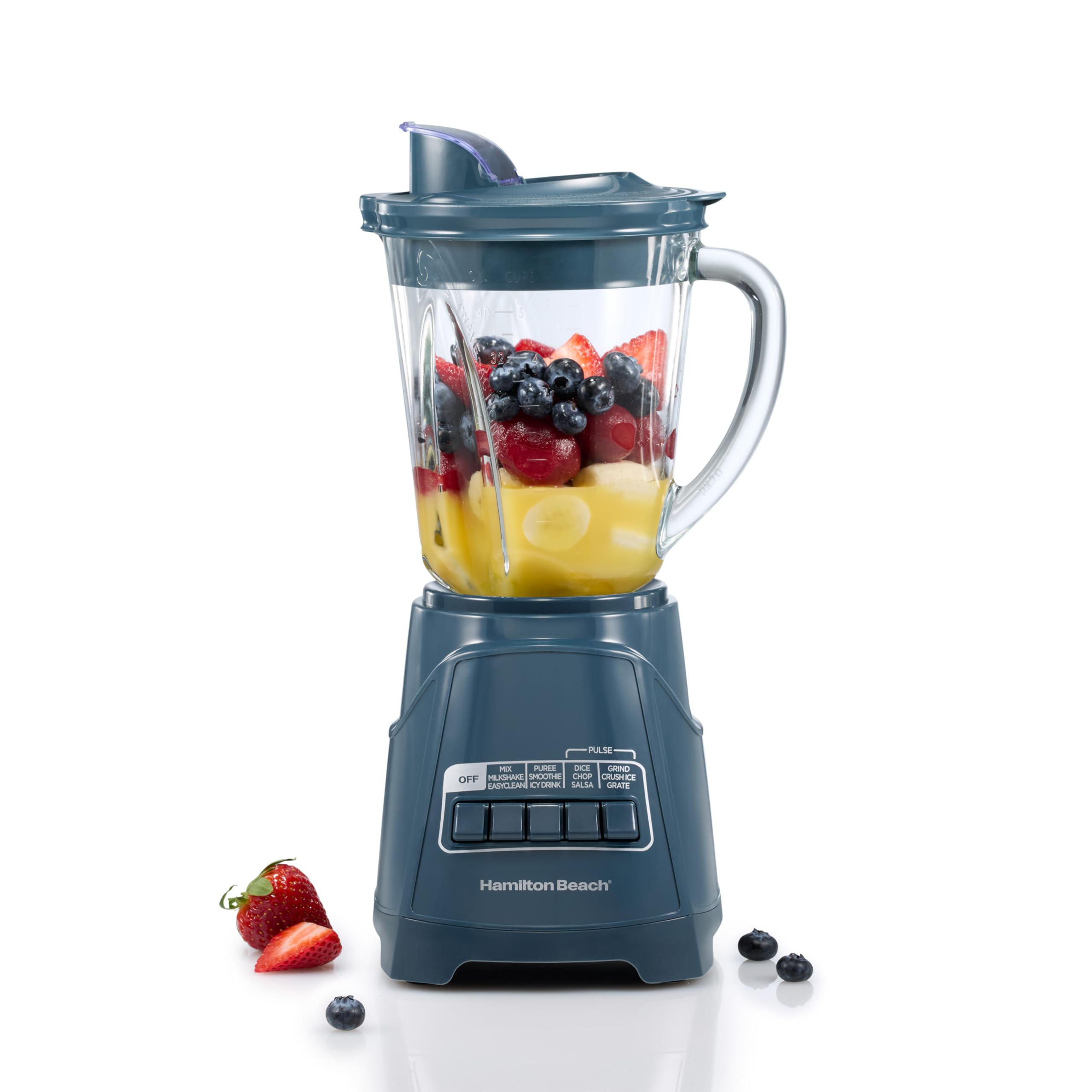 Hamilton Beach Power Elite Wave Action Blender For Smoothies, 40 Oz Glass Jar, 12 Functions Including Puree, Crush Ice, 700 Watts - Kitchen Makeover Blue (58155)
