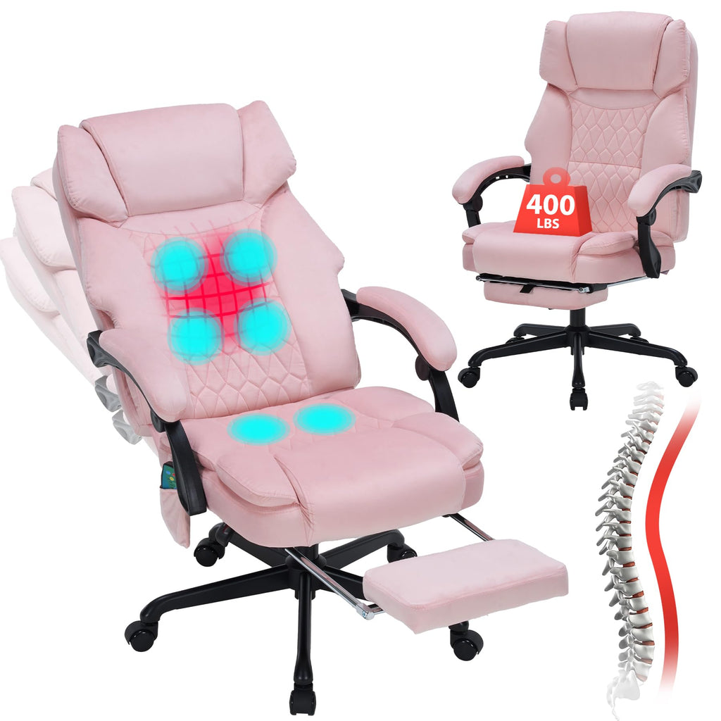 Massage Office Chair with Foot Rest 6 Points Vibration and Heat Home Office Desk Chairs for Heavy People 400lbs Reclining Managerial Chairs