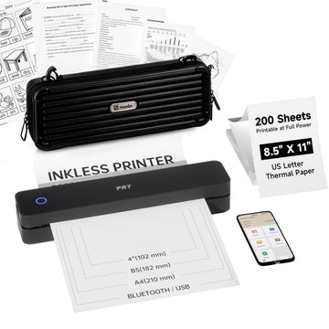 PRT Portable Printer Wireless for Travel with Carry Case& Thermal Paper | Inkless Printer for Home Use, Support 8.5x11 US Letter Thermal Paper, Compatible with Phone Laptop?200 Sheets Thermal Paper