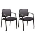 Clatina Black Waiting Room Chair with Wheels Mesh Back Stacking Arm Chairs with Upholstered Fabric Seat and Ergonomic Lumbar Support for Office