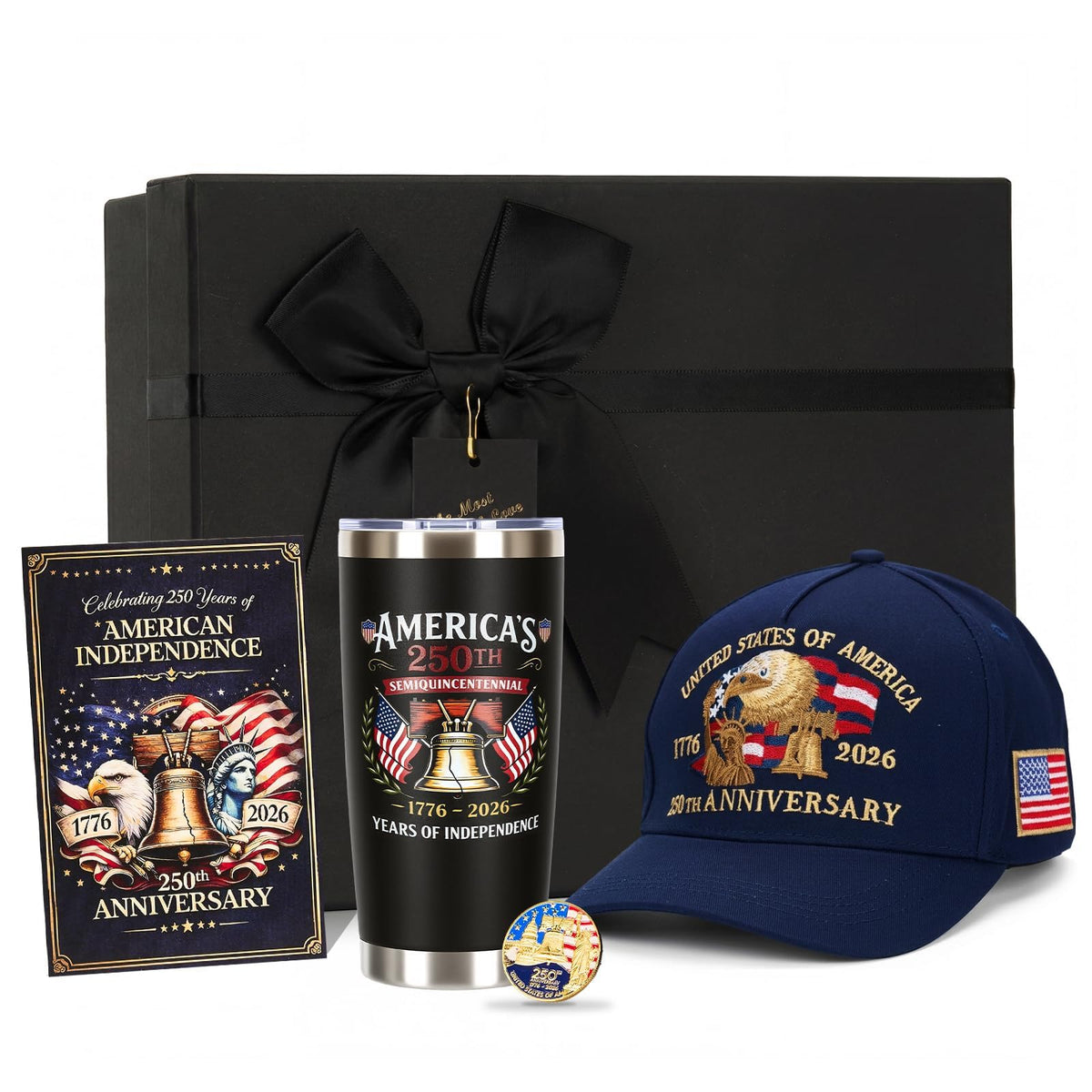 Bafeil 250th Anniversary USA Gift Set - Anniversary Hat & Coin, 20oz Insulated Tumbler & Card - America 250 Merchandise Keepsake for Men Women Collectors, 4th of July & Independence Day Gift 2026