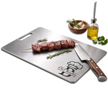 Personalized Titanium Cutting Board with Monogram, Custom Engraved Metal Chopping Board with Family Name, Initials, Est Year, Chef Design, Wedding, Housewarming, Birthday Fathers Day Gift for Couples