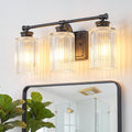 Matte Black Bathroom Vanity Light Fixtures, 3-Light Vanity Lights Modern Wall Sconce with Ribbed Clear Glass Shade, 18 Inch Bathroom Wall Lamp for Mirror,Living Room, Hallway, Cabinet, Porch