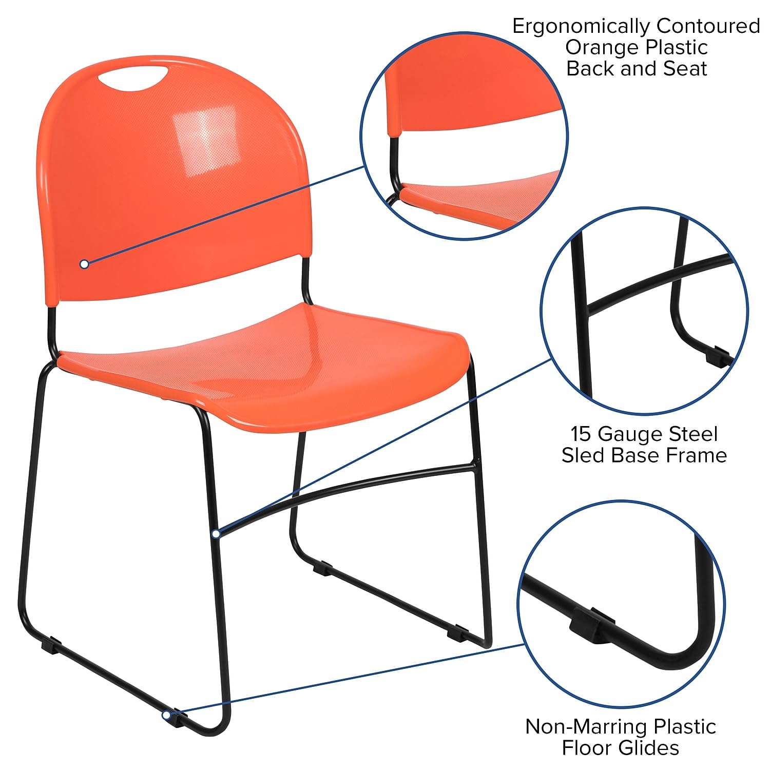 Flash Furniture Hercules Stack Chair, Orange, 5-pack, Set of 5, Orange Plastic/black Frame