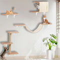 Cat Shelves for Wall?Solid Wood Cat Wall Furniture with Scratching Post,Hammock,Jumping Boards,Steps,Condo and Felt Pads, Suit for Cats Climb, Jump, Nap, Scratch-Beige