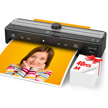 Laminator Machine with 40 Pack Letter Size Laminating Pouches (8.5" x 11"), Thermal and Cold Lamination, Built-in Cutter, Quick Warm-Up, 9 Inch Portable Laminator for Home, Office and School