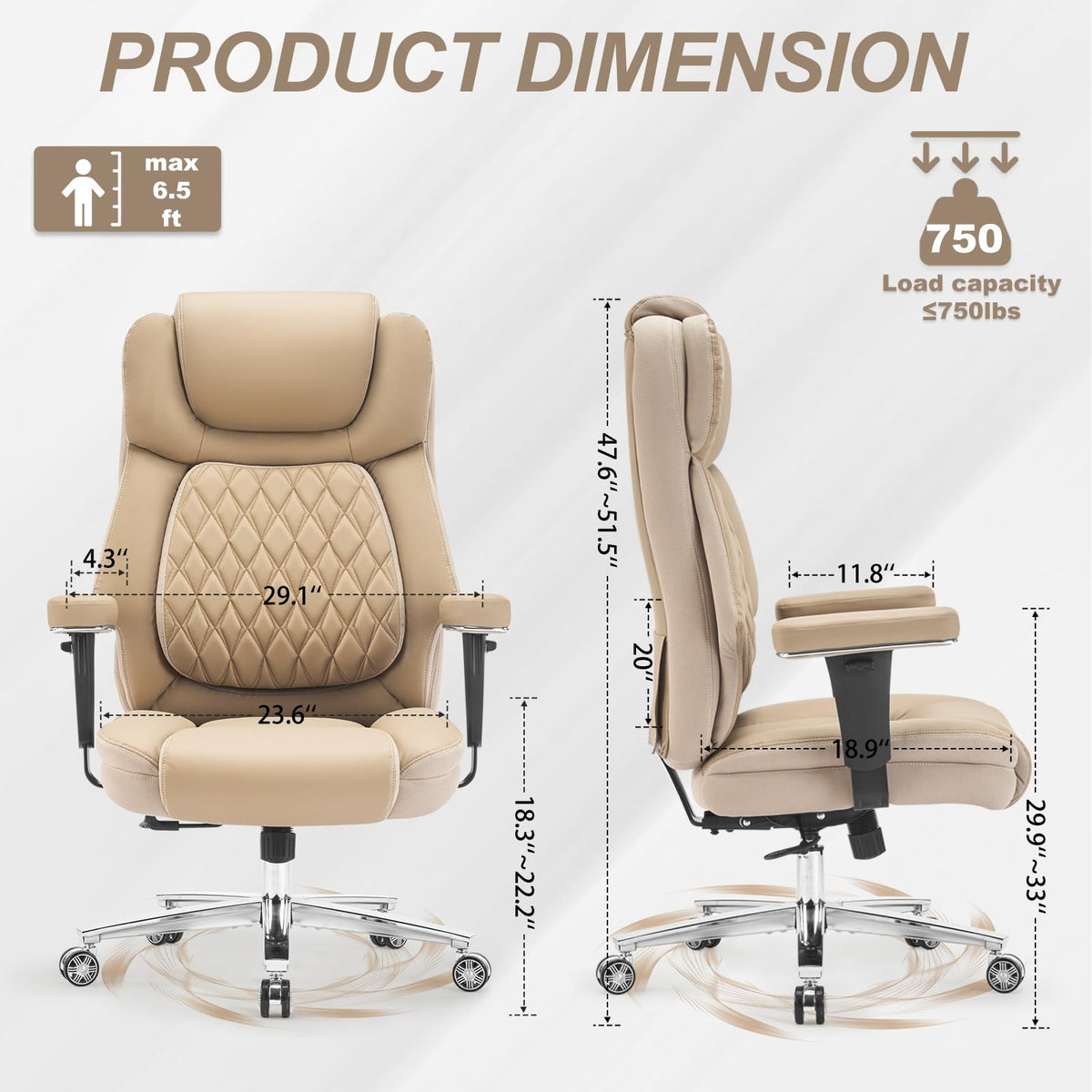 Big and Tall Office Chair 650lbs,heavy Duty Office Chairs with Dual Rubber Wheels,extra Wide Desk Chair,adjustable Ergonomic Lumbar