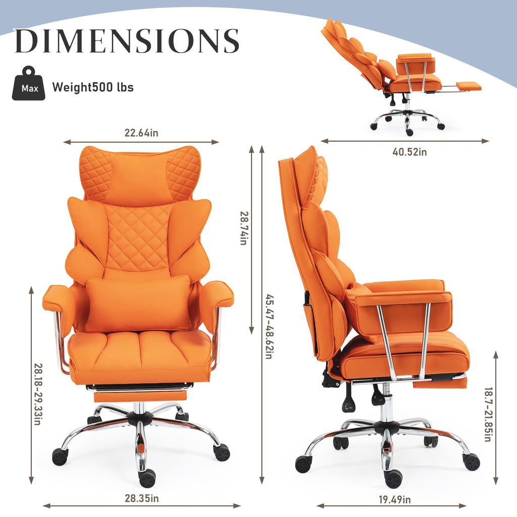 Dyhome 500 Lbs Kneading Massage Office Chair with Foot Rest Reclining, Orange