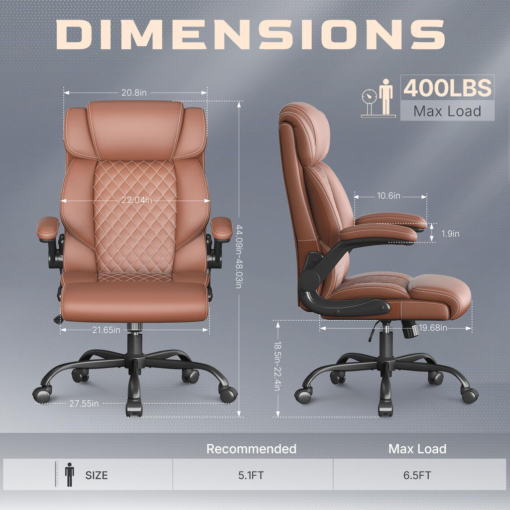 Cyzena Office Chair-executive High Back Breathable Big and Tall Office Chair Flip-up Armrests Lumbar Support-ergonomic Leather Rolling Swivel