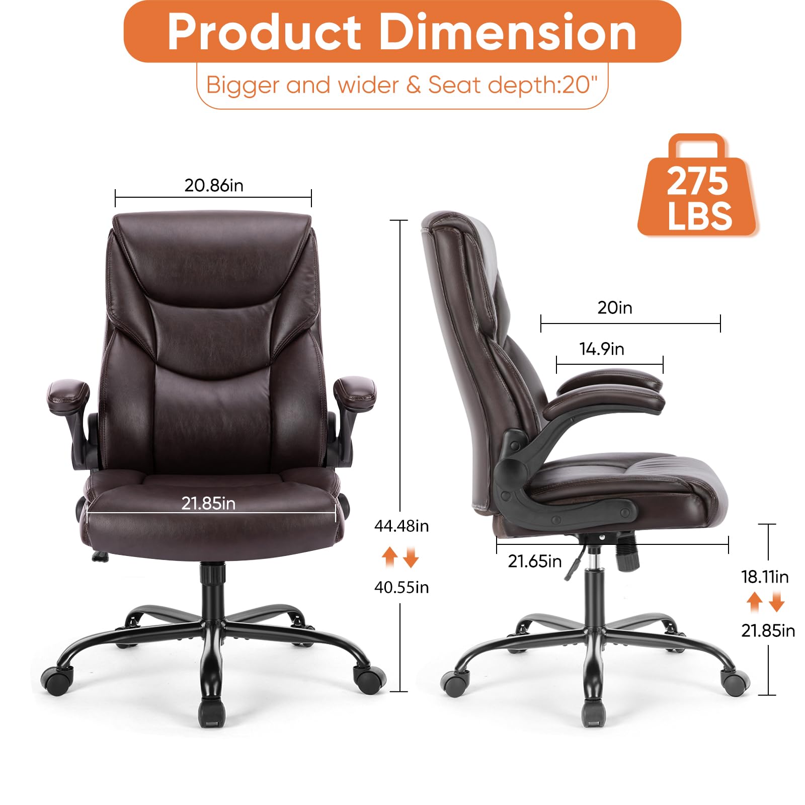 Sweetcrispy Heavy Duty Office Chair, Gaming Desk Chair 2 Pack, 21.66"D x 21.87"W x 44.5"H, Dark Brown