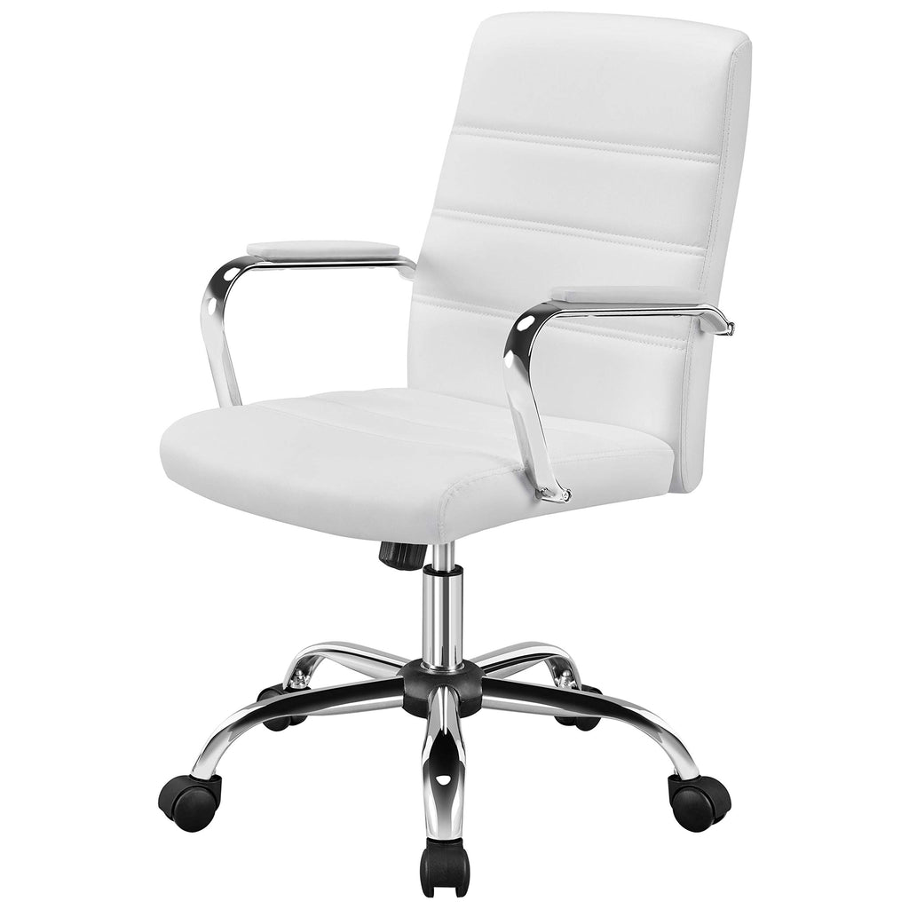 Yaheetech White Office Chair Pu Leather Swivel Rocking Desk Seat with Arms, 24? W × 25? D × (38-41.5)? H
