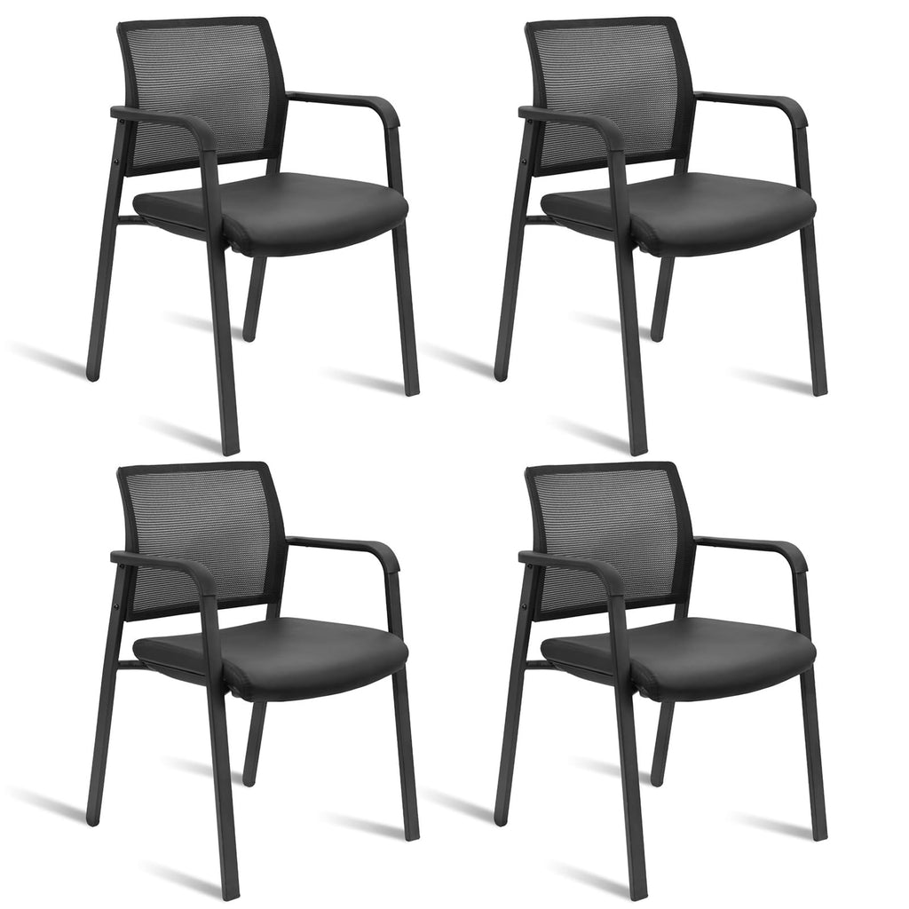Clatina Mesh Back Guest Reception Stacking Chair, Waiting Room Stackable Chairs with Upholstered Leather Seat & Ergonomic Lumbar Support for