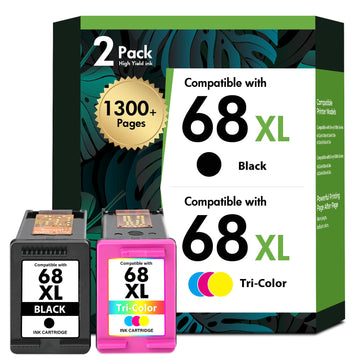 68 68XL Ink Cartridges Black/Color Combo Pack for HP68 6155e 6555e Printers Envy 6100e 6500e Series 68e 68 XL Compatible for HP 6155e 6555e 6152e 6552e 6558e 6165e (2 Pack Black Tri-Color)