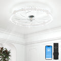 VOLISUN Low Profile Ceiling Fans with Lights and Remote, 24in Fandelier Ceiling Fans with Lights Flush Mount, Dimmable Bladeless LED Ceiling Fan Light, White Modern Ceiling Fan Light for Bedroom