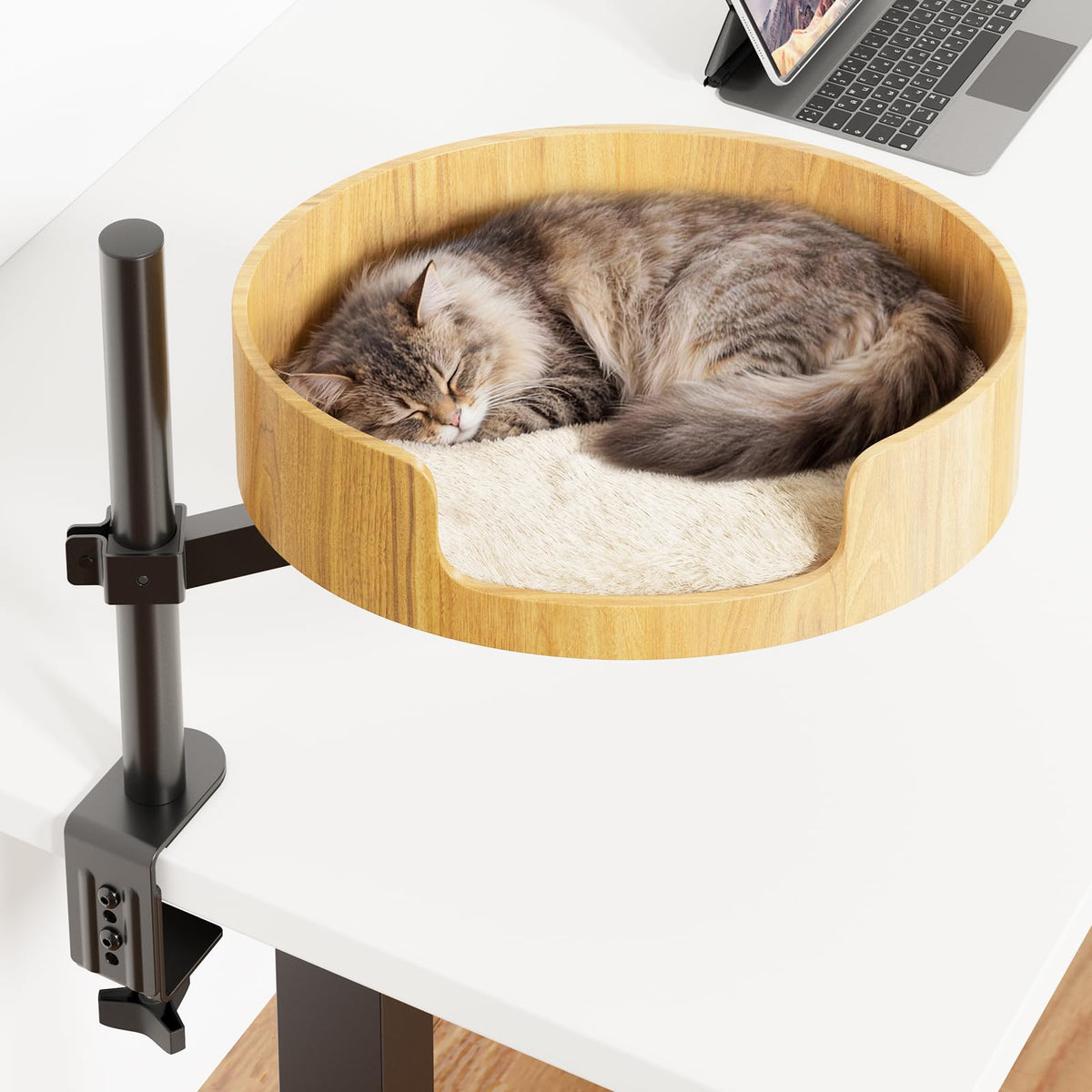 Cat Desk Bed for Indoor Cats, 360° Rotating & Adjustable Cat Bed for Desk, Heavy-Duty Metal Desk Cat Bed with Secure Clamp, Space-Saving Desk Cat Bed for Office Desk & Gaming Table,Detachable.