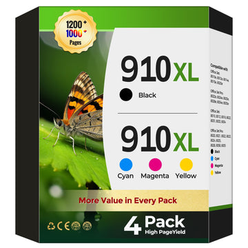 910 910XL Ink Cartridges Compatible for HP 910 XL Ink Cartridge Combo Pack Replacement for HP910XL Ink Work with Officejet Pro 8015 8022 8025 8028 8035 OfficeJet 8015e 8022e 8025e 8028e 8035e, 4 Pack