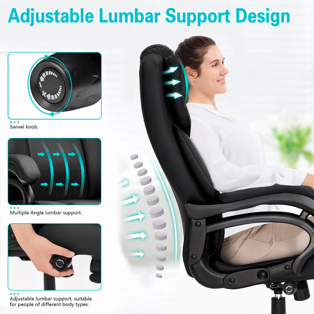 Indulgear 500lbs Big and Tall Office Chair with Dual Rubber Wheel, Heavy Duty Office Chair for Low Back Pain Relief, Large Executive Desk Chair